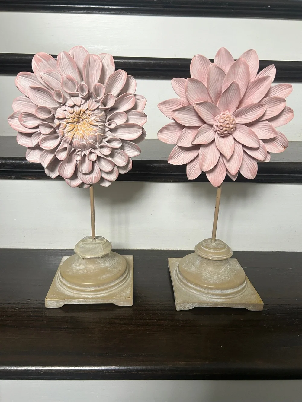 Decorative Pink Flower Sculpture on Pedestal - Home Accents decor pink brown
